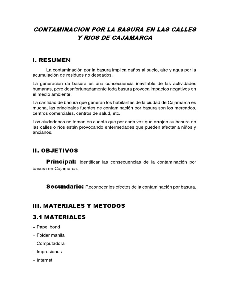 Contaminacion Por La Basura en Las Calles y Rios de Cajamarca | PDF ...