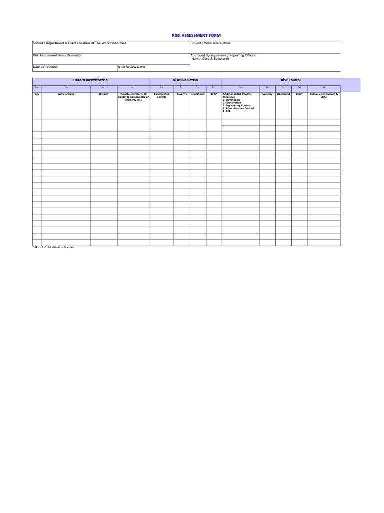 Risk Assessment Form Template | PDF | Personal Protective Equipment ...