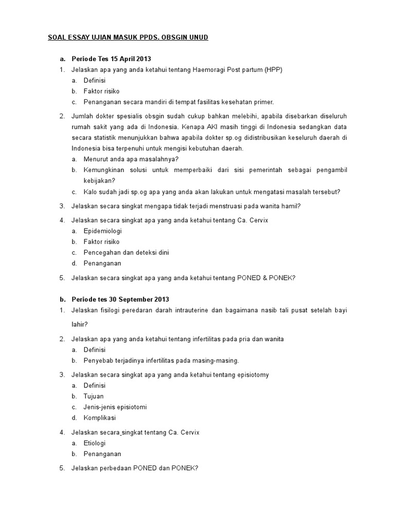 Soal Essay Ujian Masuk Ppds 2 Soal Essay Ujian Masuk Ppds 2