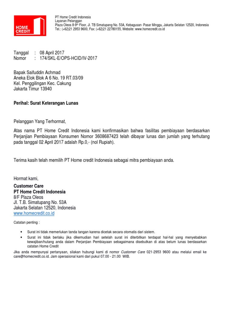 Surat Keterangan Lunas 3608687423 1 Contoh Surat Keterangan Lunas Kartu Kredit Bri.
