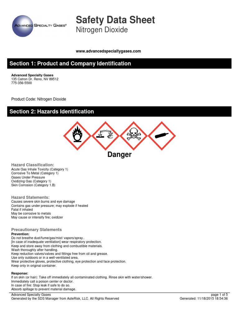 Msds Nitrogen PDF Nitric Acid Nitrogen Dioxide