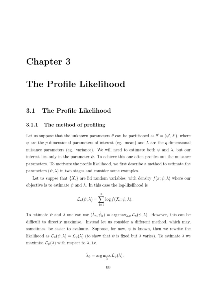Profile Likelihood Method PDF Statistical Theory Statistics