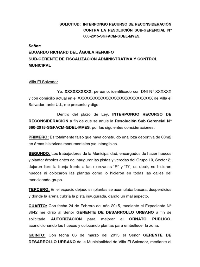 Modelo Solicitud Recurso De Apelacion Pdf