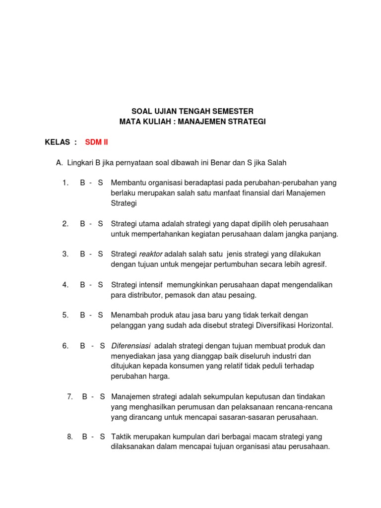 Soal UAS Manajemen Sumber Daya Manusia