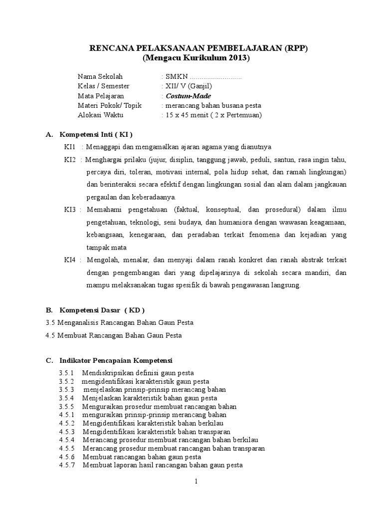 RPP Costume Made | PDF | Karier & Perkembangan | Sains & Matematika