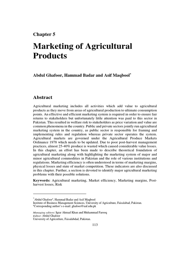 Marketing of Agricultural Products | PDF | Agriculture | Retail
