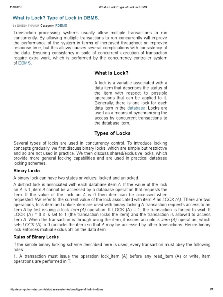What Is Lock - Type of Lock in DBMS | PDF | Database Transaction ...