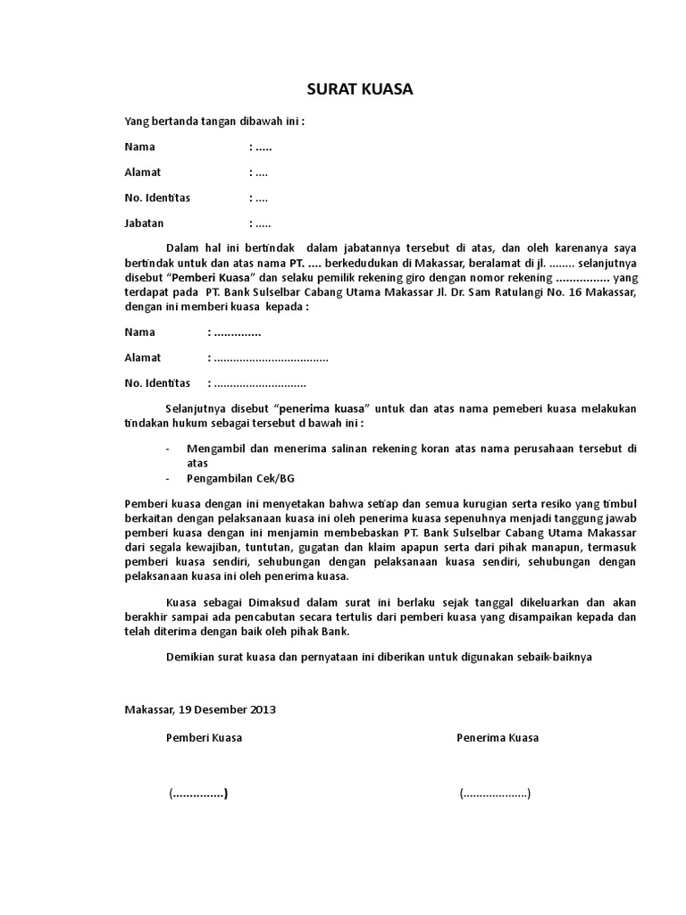 Contoh Surat Kuasa