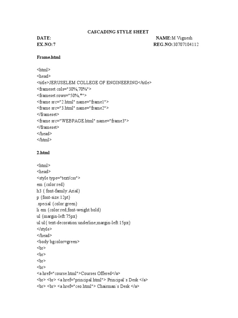 Cascading Style Sheet Date: NAME:M Vignesh Ex - No:7 Reg - No ...