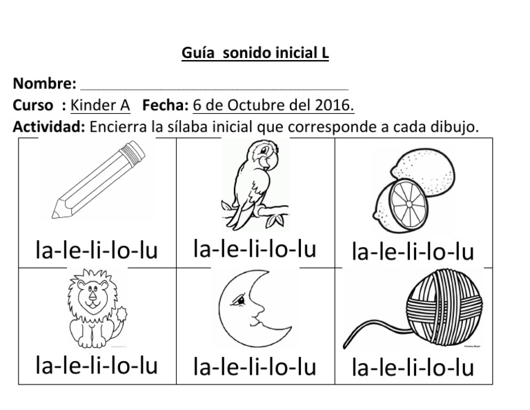 Guía Sílaba Inicial L