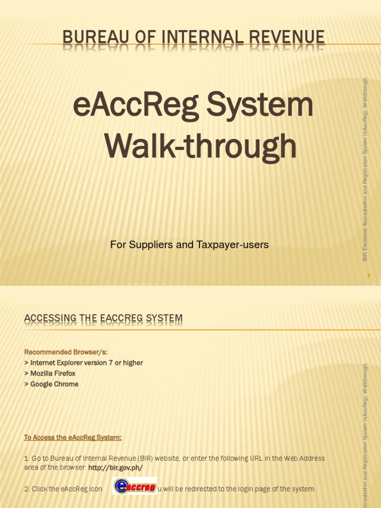 BIR eAccReg System Walkthrough For TP Users - RZM | PDF | Web ...