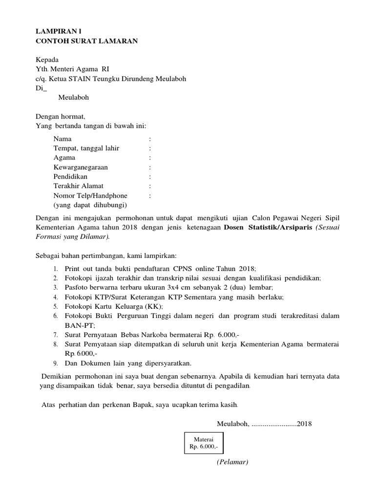Surat Pernyataan Siap Ditempatkan Di Seluruh Unit Kerja ...