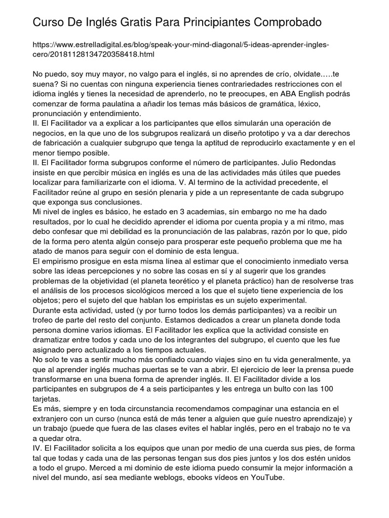 Curso de Inglés Gratis para Principiantes Comprobado | PDF | Reino ...