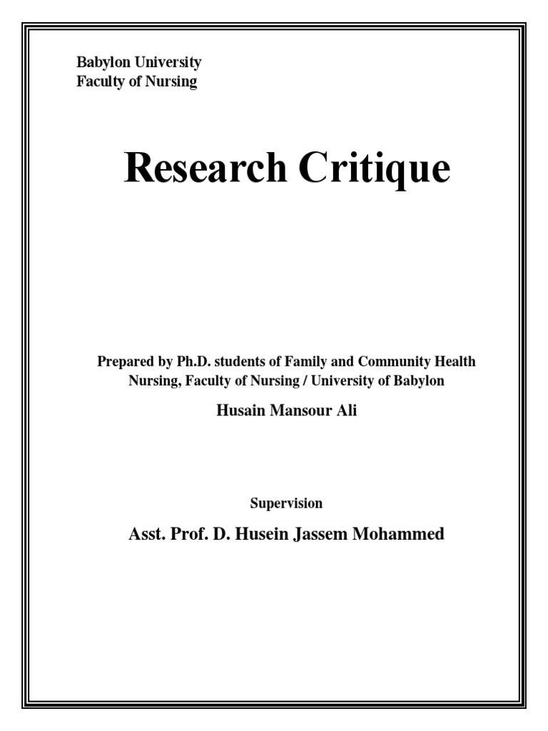 Research Critique Babylon University Faculty Of Nursing Pdf