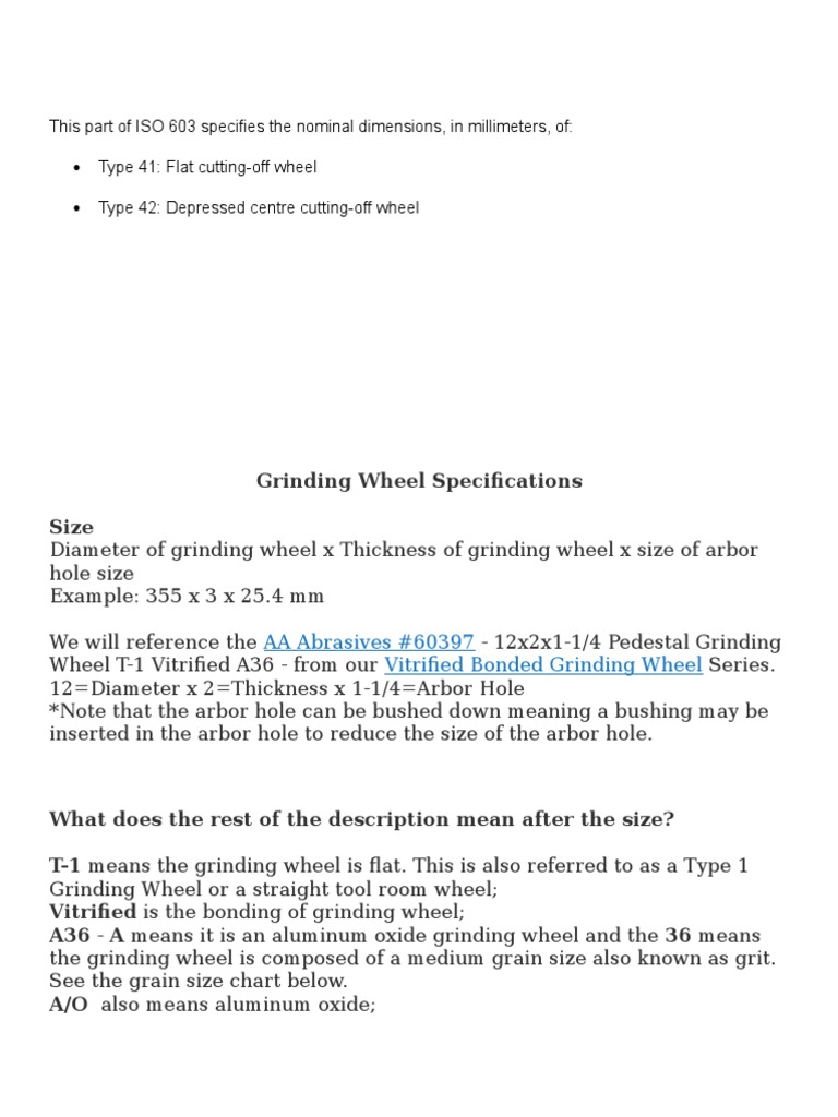 cut off wheel specification
