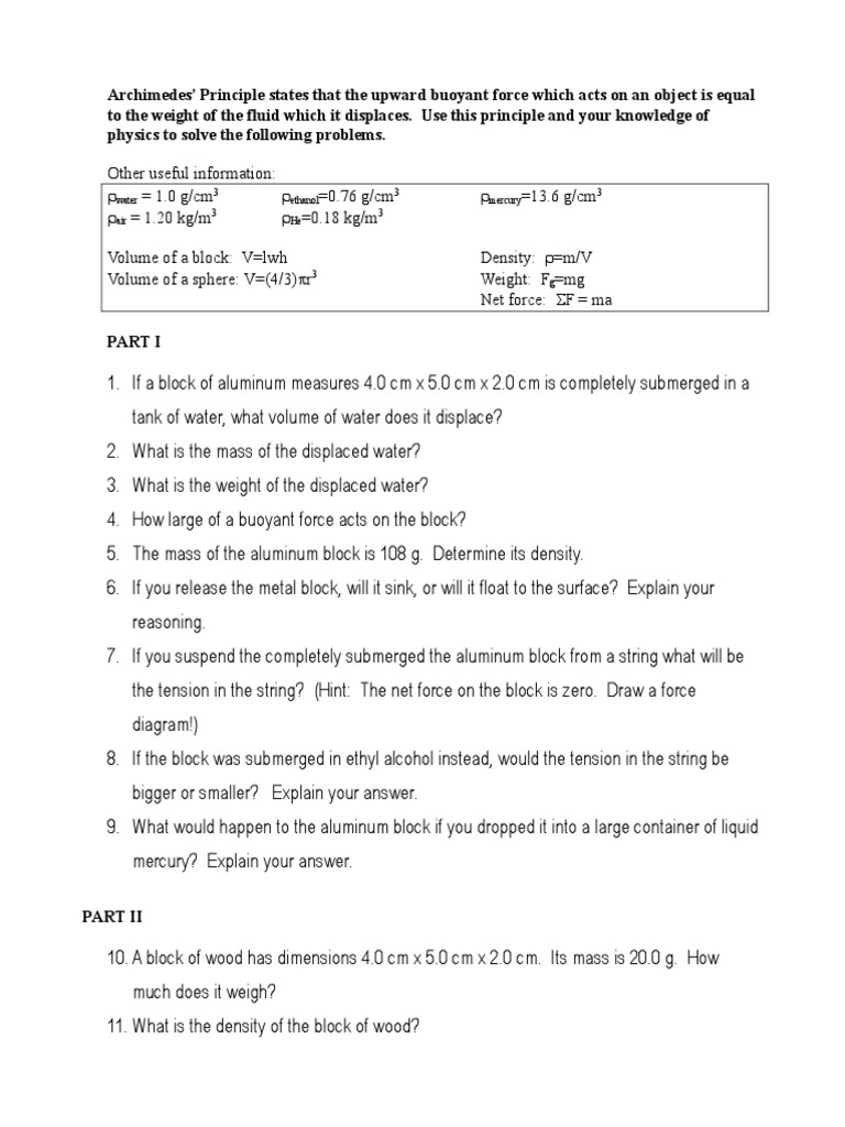 Buoyancy Worksheet 4th Grade