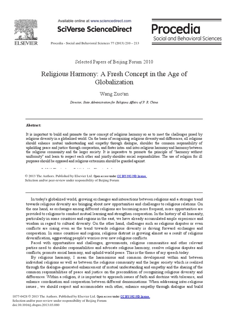 Religious Harmony: A Fresh Concept in The Age of Globalization | PDF ...