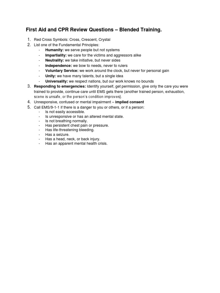 First Aid and CPR Review Questions PDF