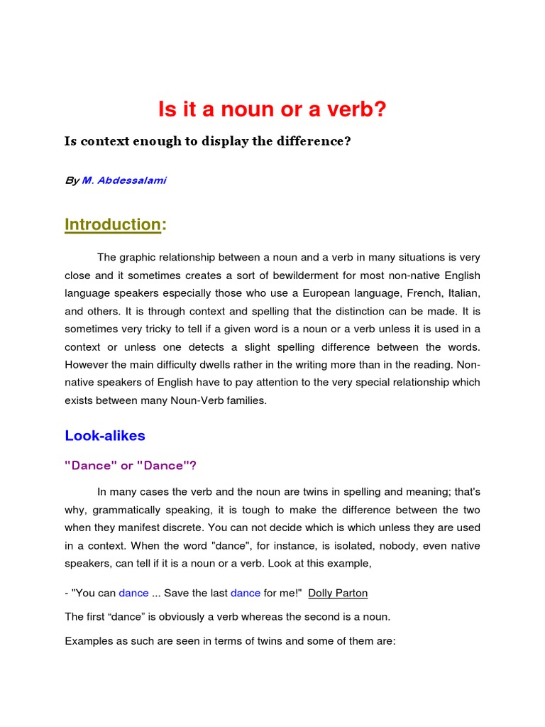Is It A Noun or A Verb PDF Verb English Language