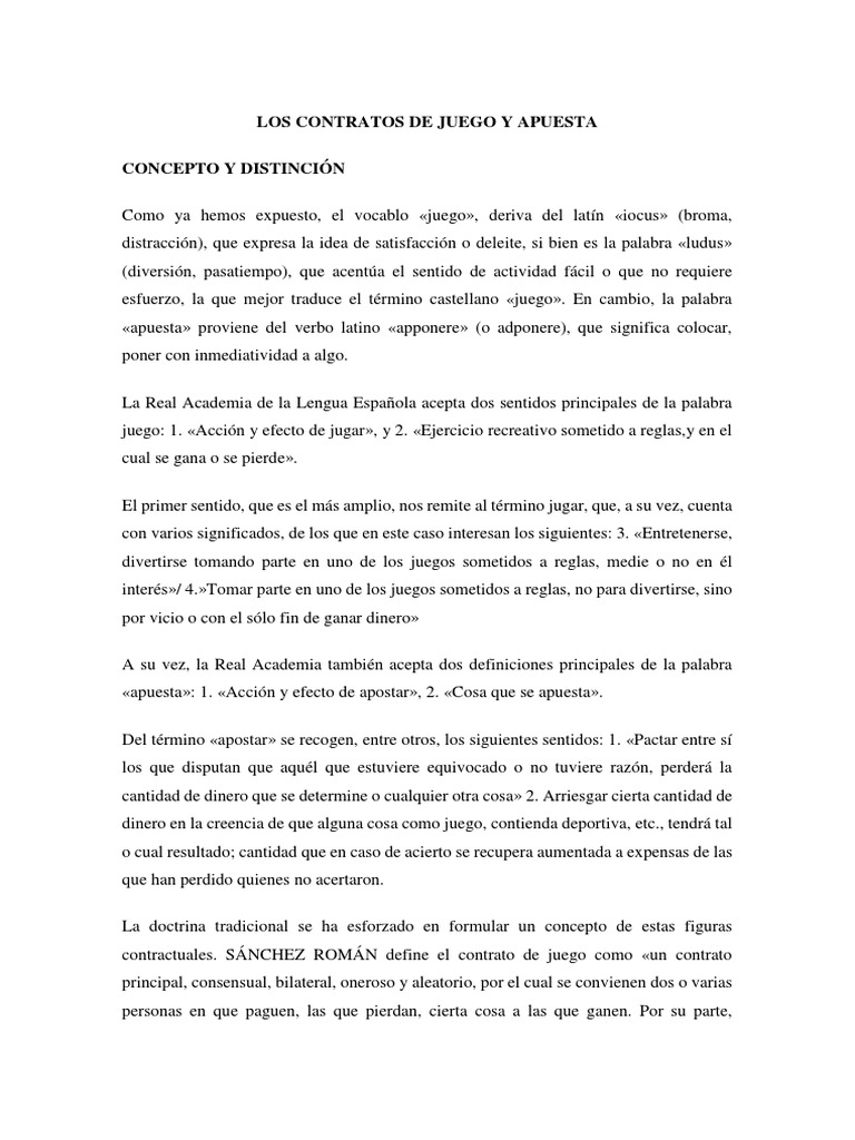 Los Contratos de Juego y Apuesta Pagos Deuda