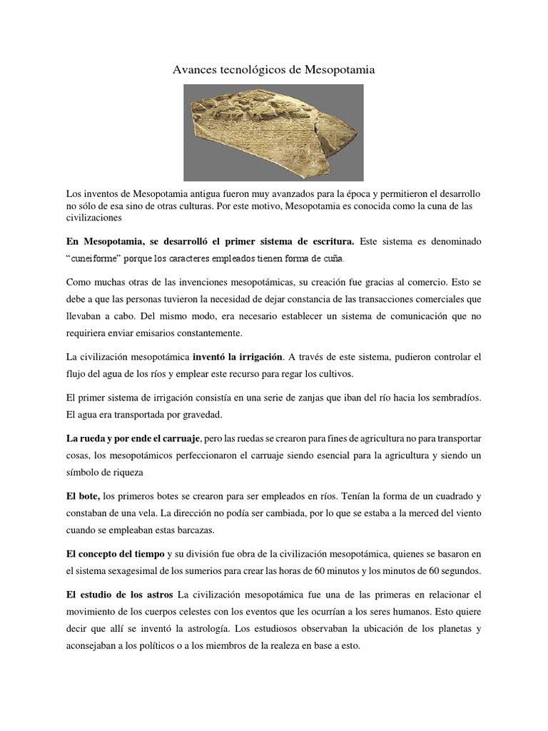 Avances Tecnologicos de Mesopotamia