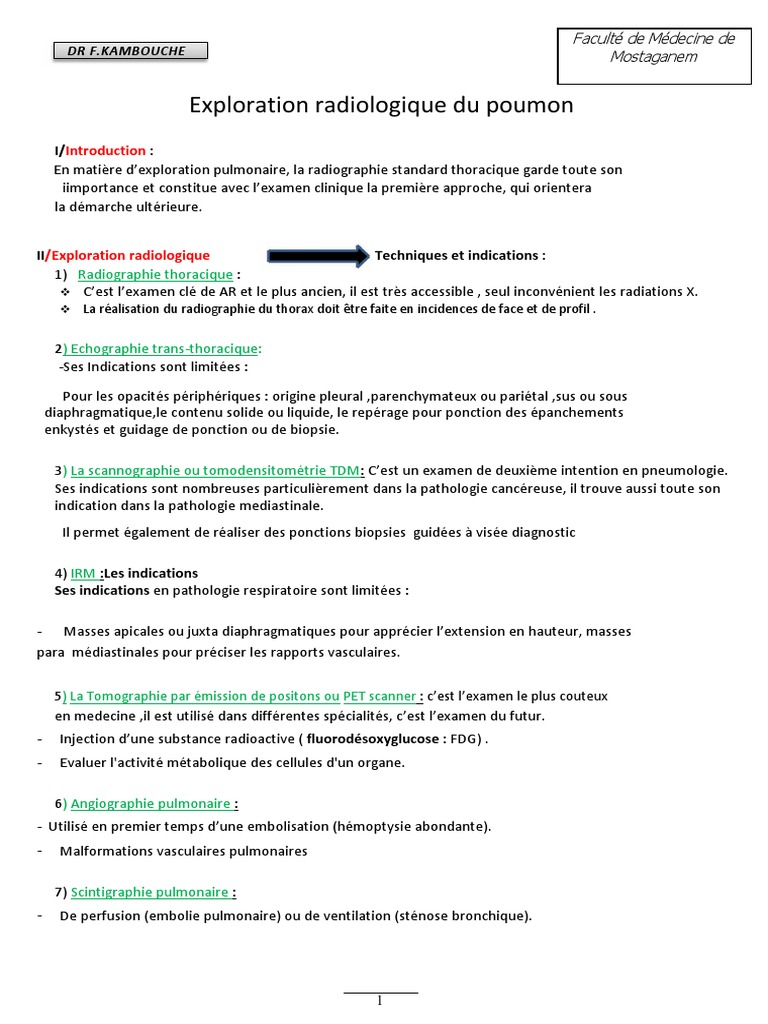 Exploration radiologique du poumon | PDF | Poumon | Tomodensitométrie