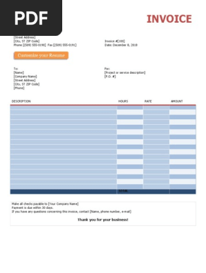 Colorful Free Invoice Hourly