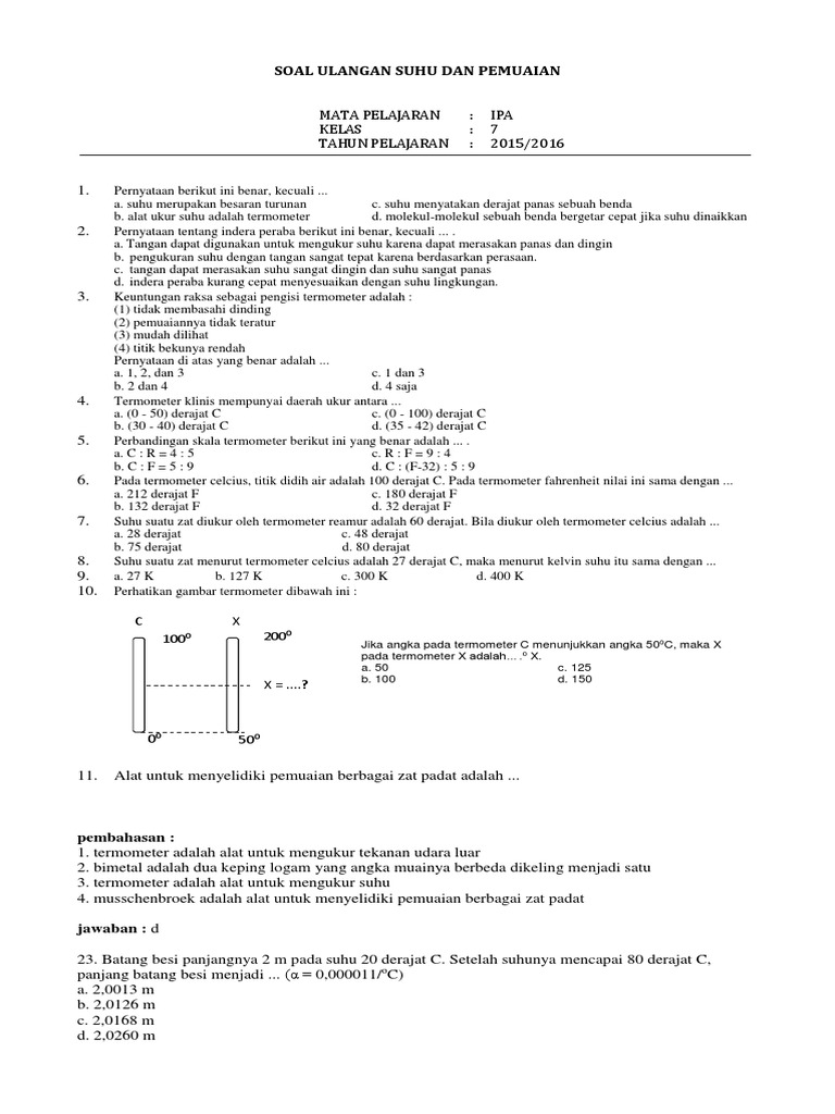 Latihan Soal Suhu Dan Pemuaian