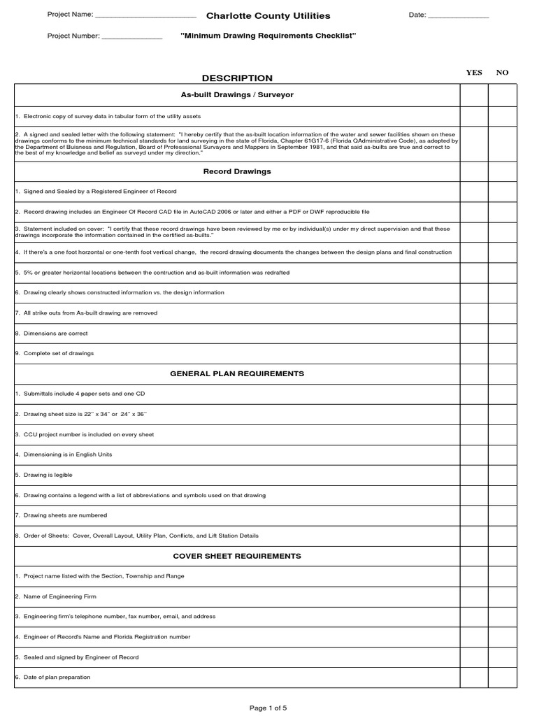 Charlotte County Utilities Drawing Checklist | PDF | Sanitary Sewer ...