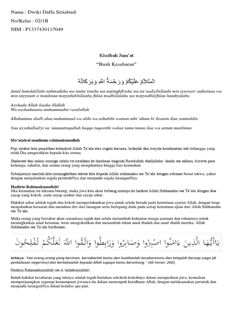 Contoh Teks Khutbah 1 Dan 2 Singkat Mosaicone