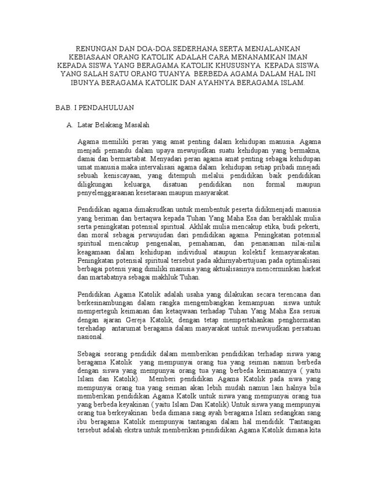 RENUNGAN DAN DOA Dalam Makalah Agama Katolik