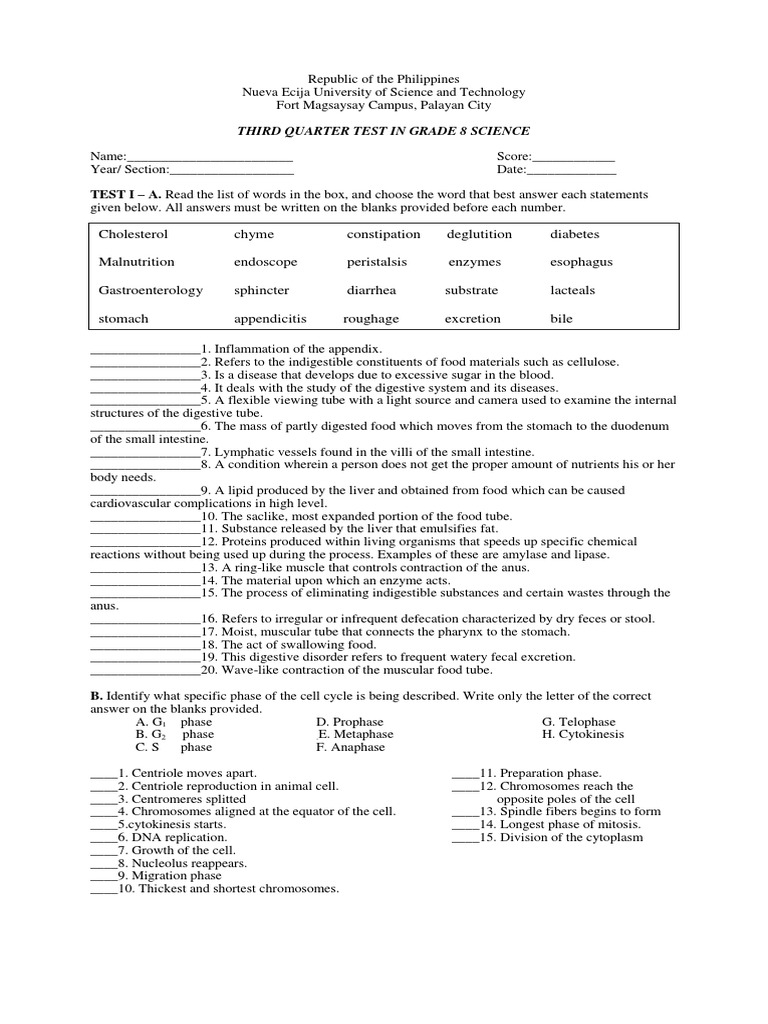 Grade 8 Science 3rd Quarter | PDF | Cell (Biology) | Digestion
