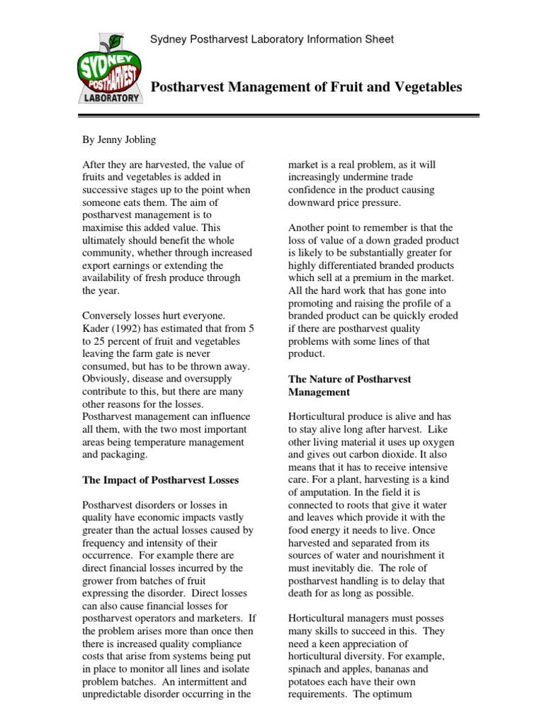 Post Harvest Management of Fruit and Vegetables | PDF | Postharvest ...