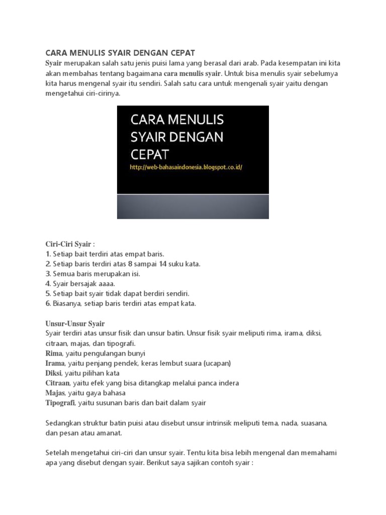 Cara Menulis Syair Dengan Cepat Pdf