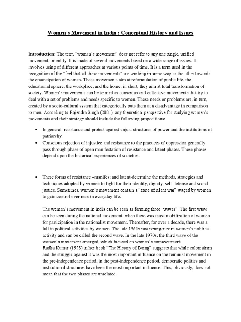 Women S Movement In India Pdf Woman Social Institutions