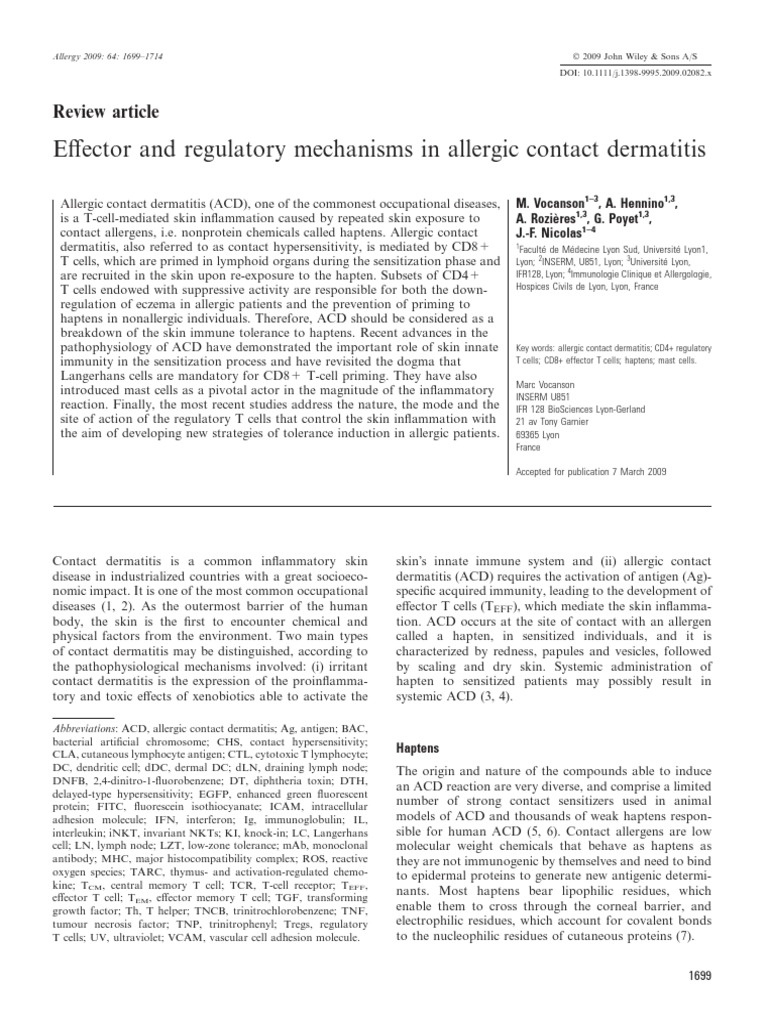 Effector and Regulatory Mechanisms in Allergic Contact Dermatitis | PDF ...