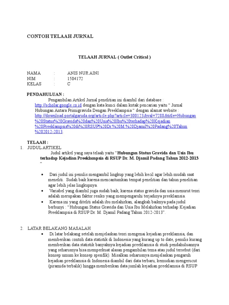 CONTOH TELAAH JURNAL