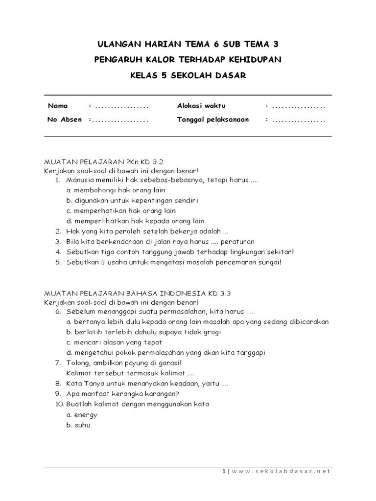 Soal Tematik Kelas 5 Sd Tema 1 Subtema 3 Lingkungan Dan Manfaatnya Dilengkapi Kunci Jawaban Bimbelbrilian