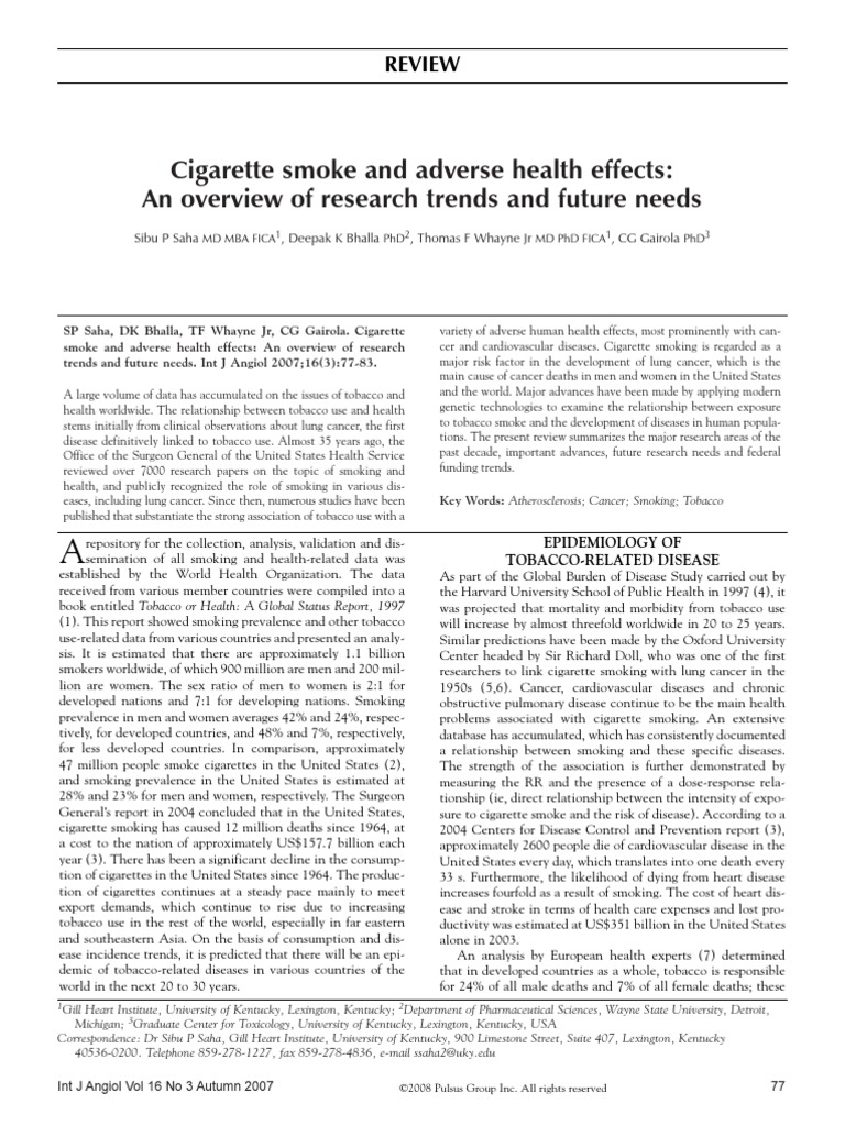 Cigarette Smoke and Adverse Health Effects PDF | PDF | Tobacco Smoking ...