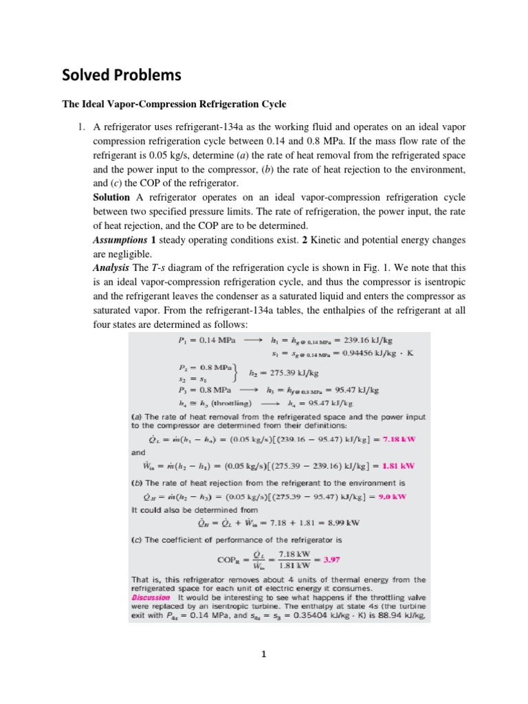 Problems On VCRS PDF Refrigeration Refrigerator