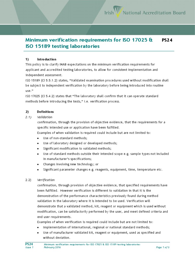 Minimum Verification Requirements for ISO 17025 and ISO 15189 Testing