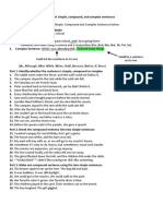 Simple, Compound, Complex Sentences Worksheet