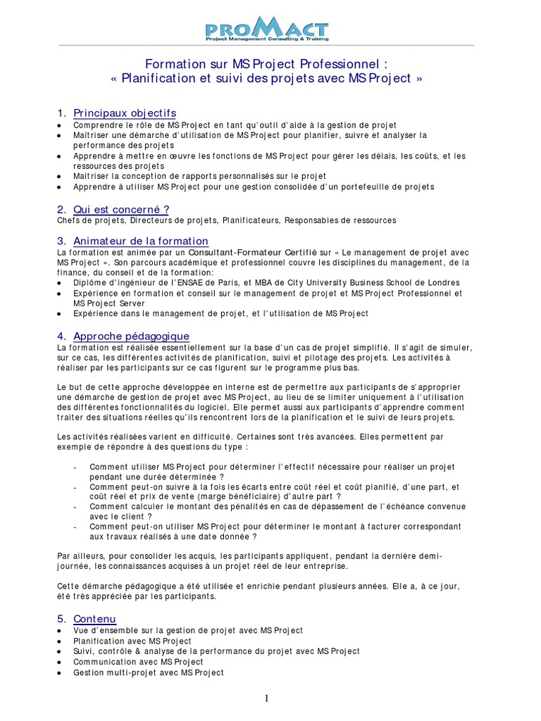 Formation MS Project : Planification et Suivi | PDF | Gestion de projet ...