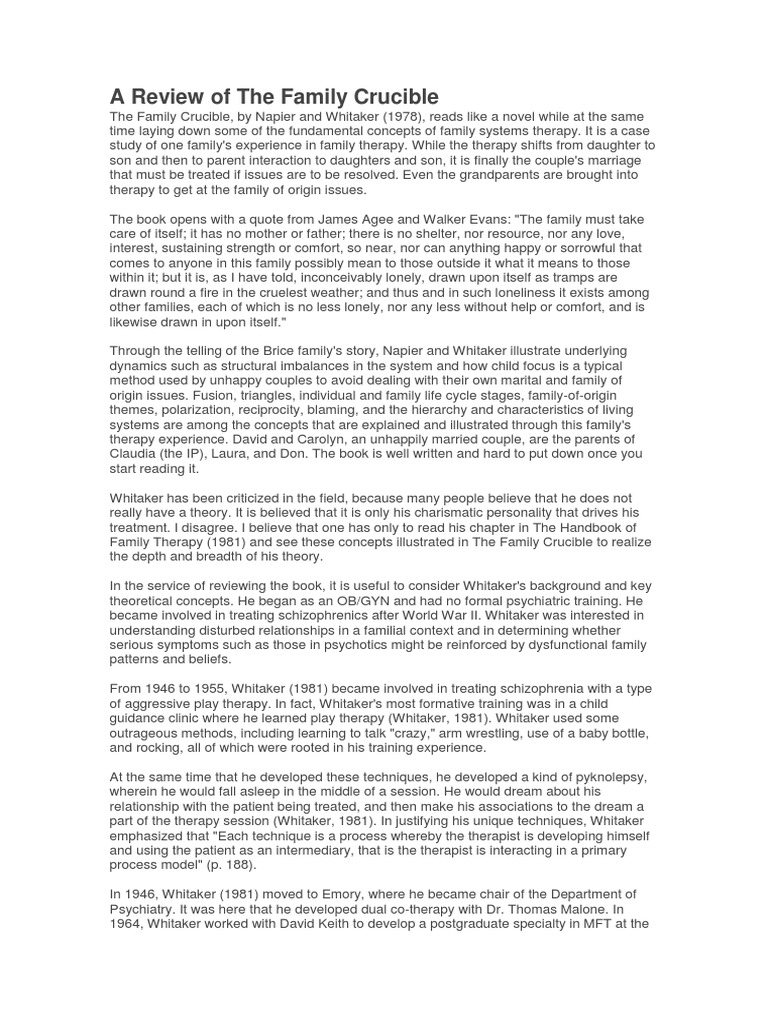 A Review of The Family Crucible PDF Family Therapy Psychotherapy