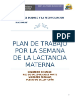 Plan de Trabajo Semana de La Lactancia Matern A