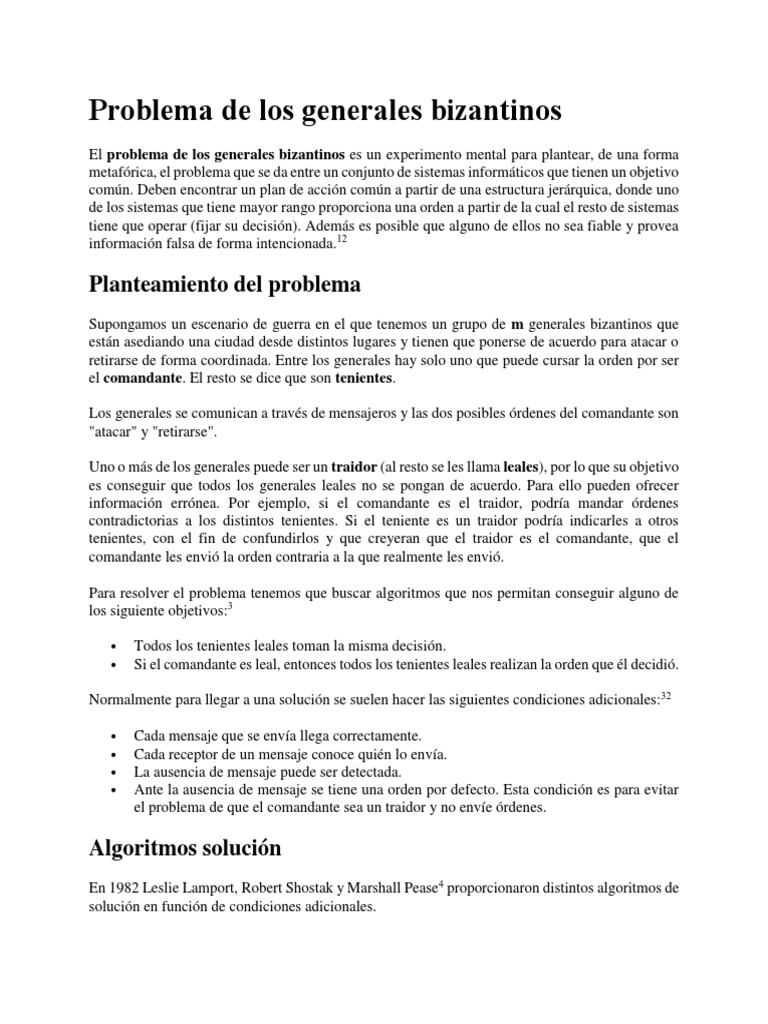 Problema de Los Generales Bizantinos PDF Algoritmos Bitcoin