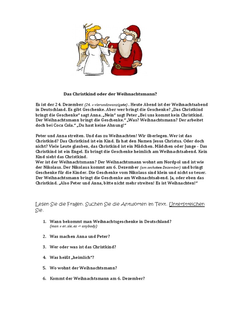 Christkind Oder Weihnachtsmann Leseverstandnis 84212