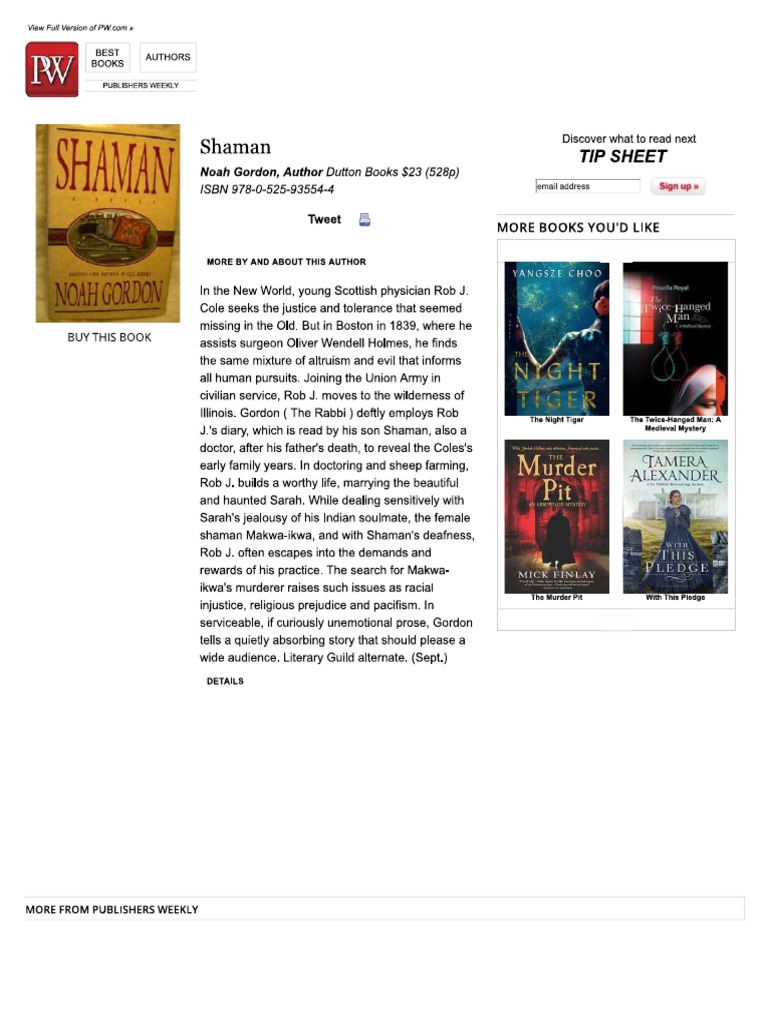 Fiction Book Review Shaman by Noah Gordon PDF