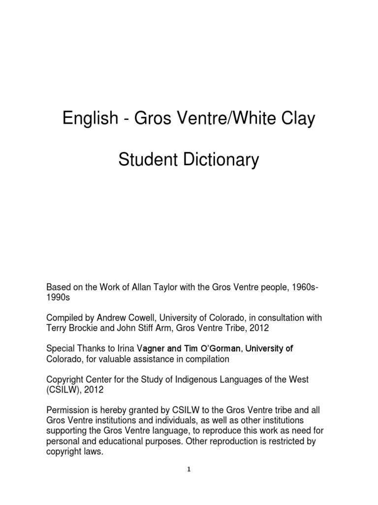 Gros Ventre Dictionary PDF English Language Verb