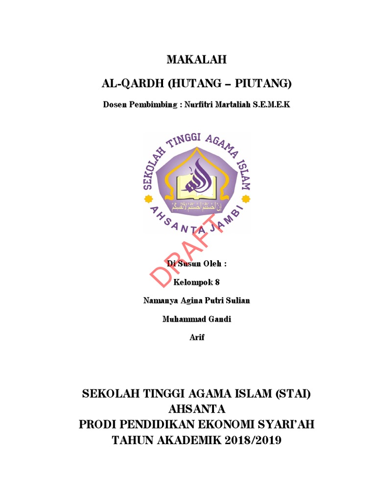 Draft Makalah Fiqih Muamalah Al Qardh